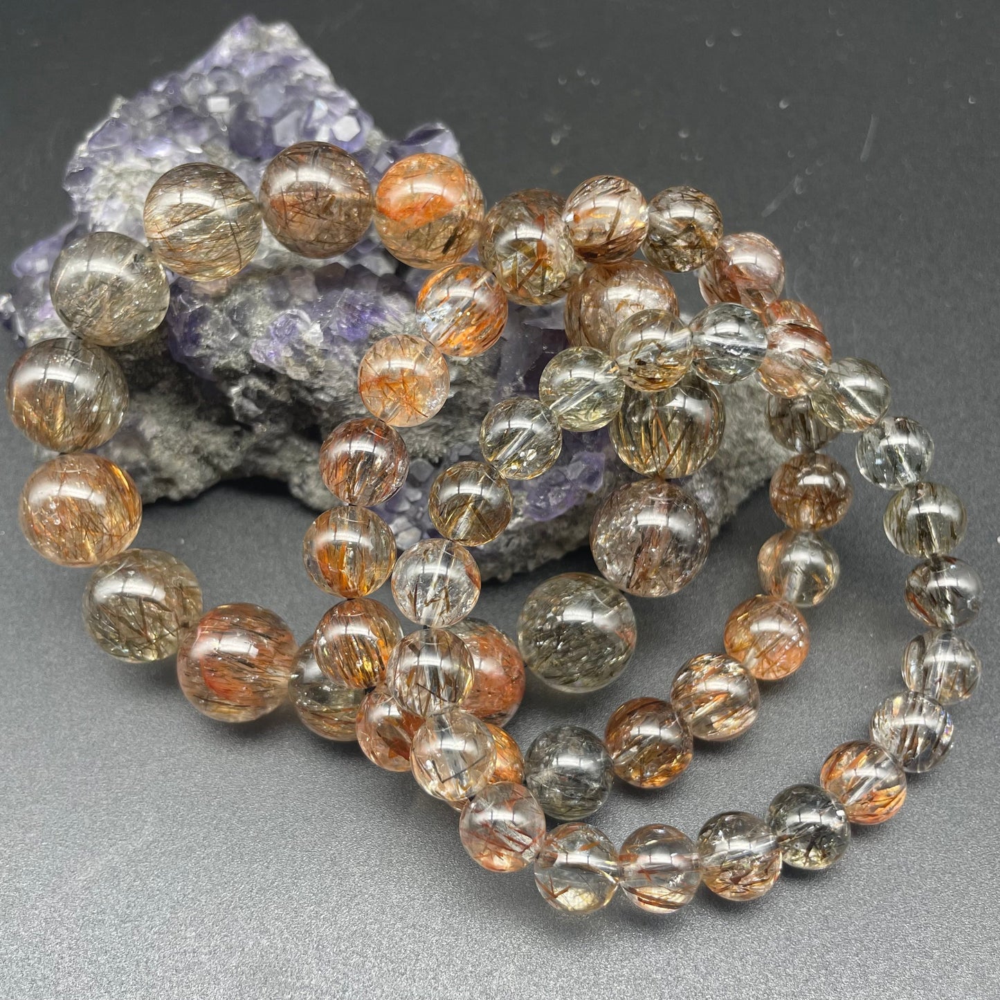 透體多髮黑金碧髮手串 9mm