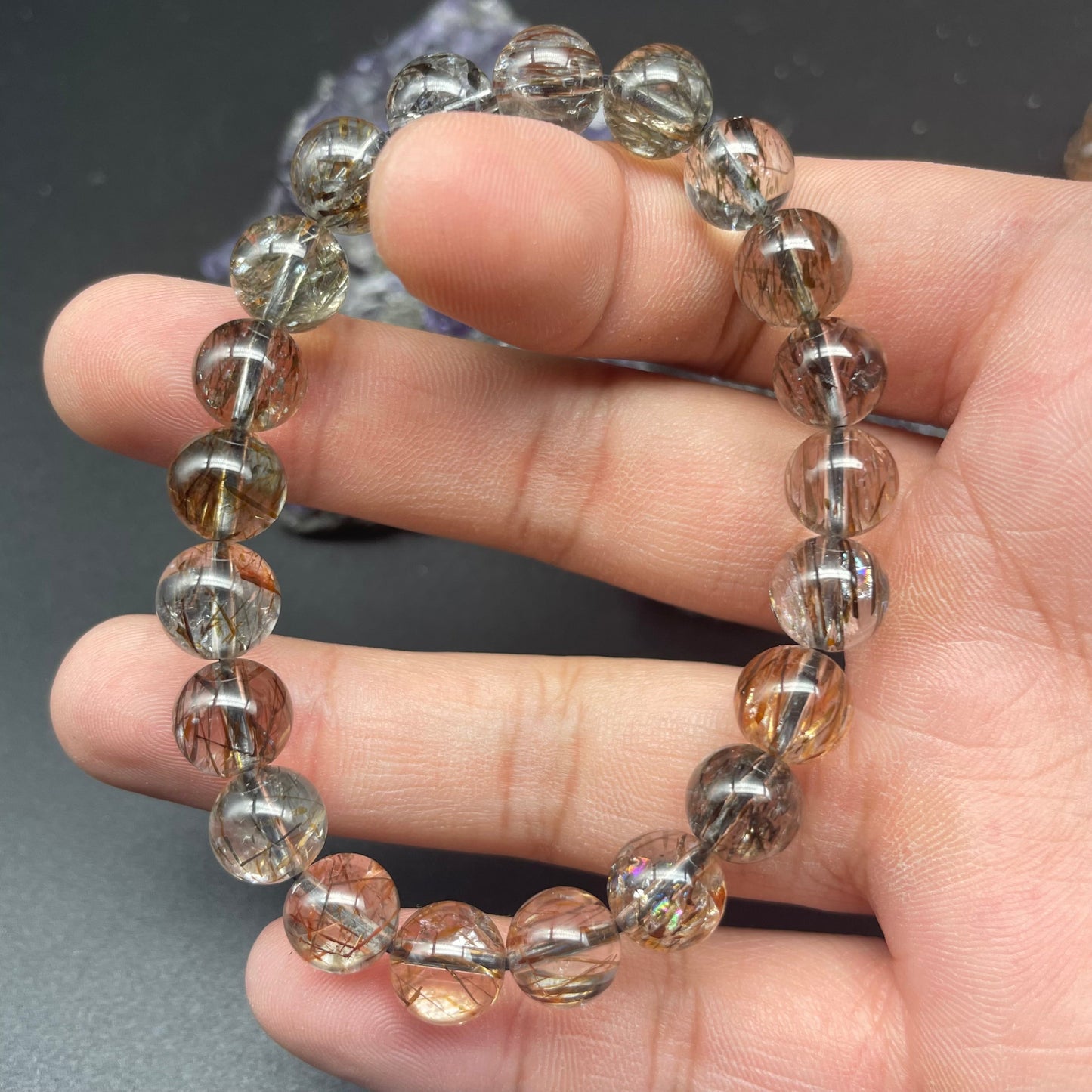 透體多髮黑金碧髮手串 9mm