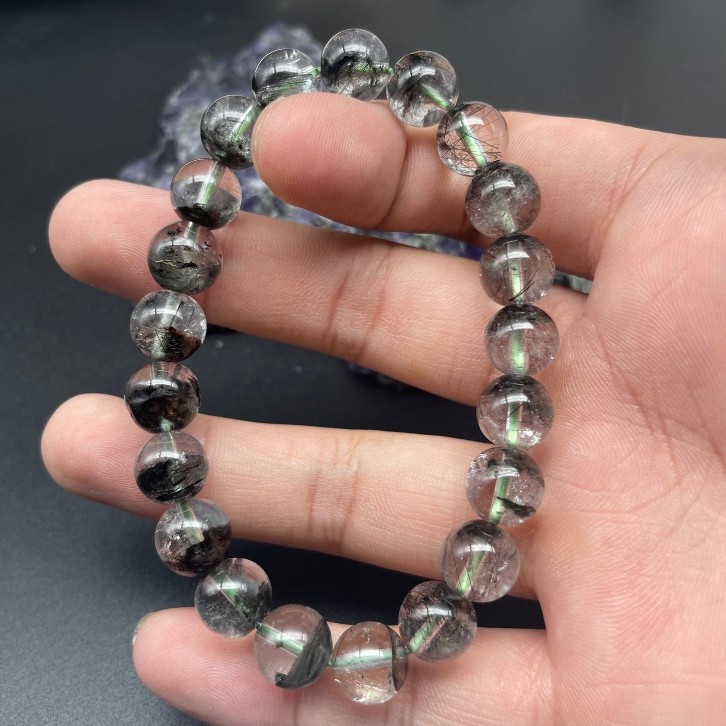 「一圖一物」半盤黑髮晶幽靈共生手串 9.4mm