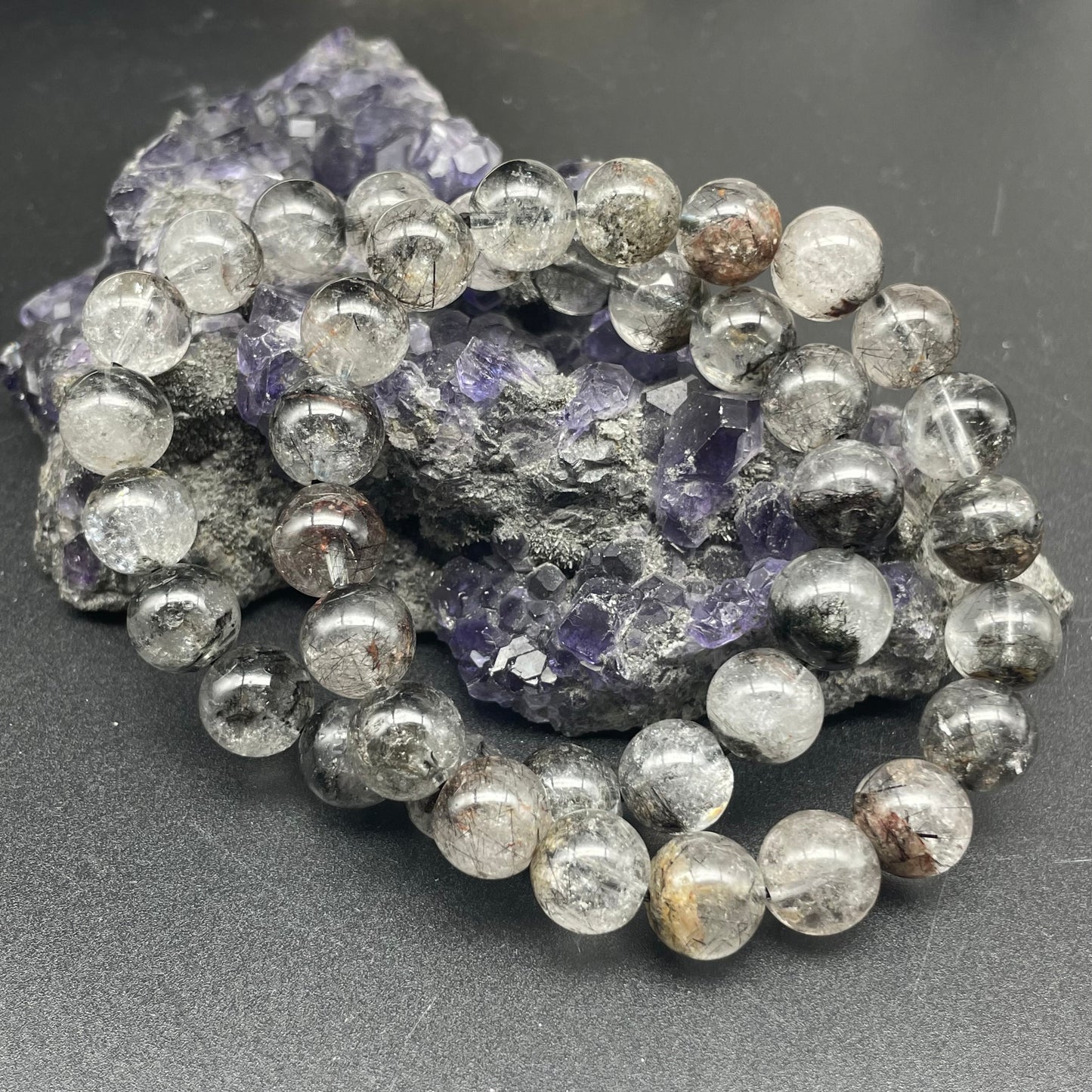 半盤黑髮晶幽靈共生手串 10mm