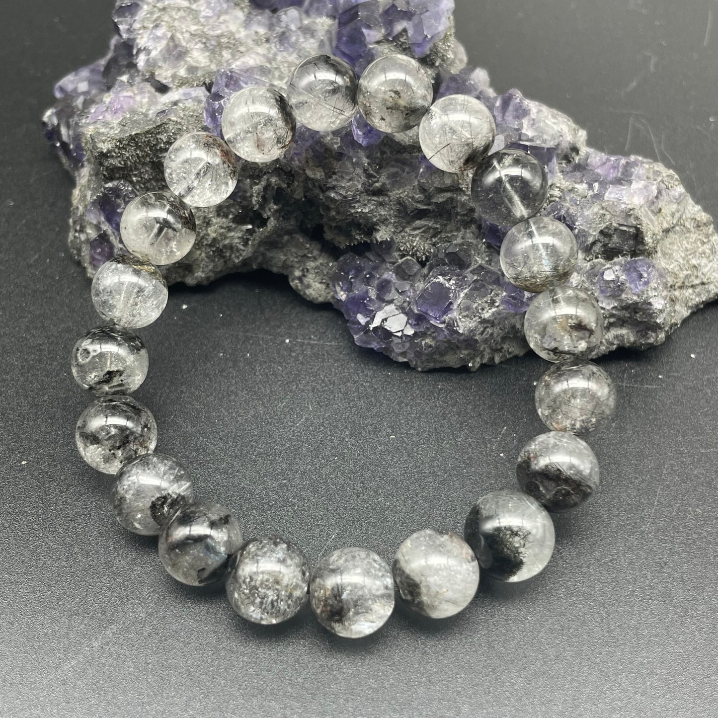 半盤黑髮晶幽靈共生手串 10mm