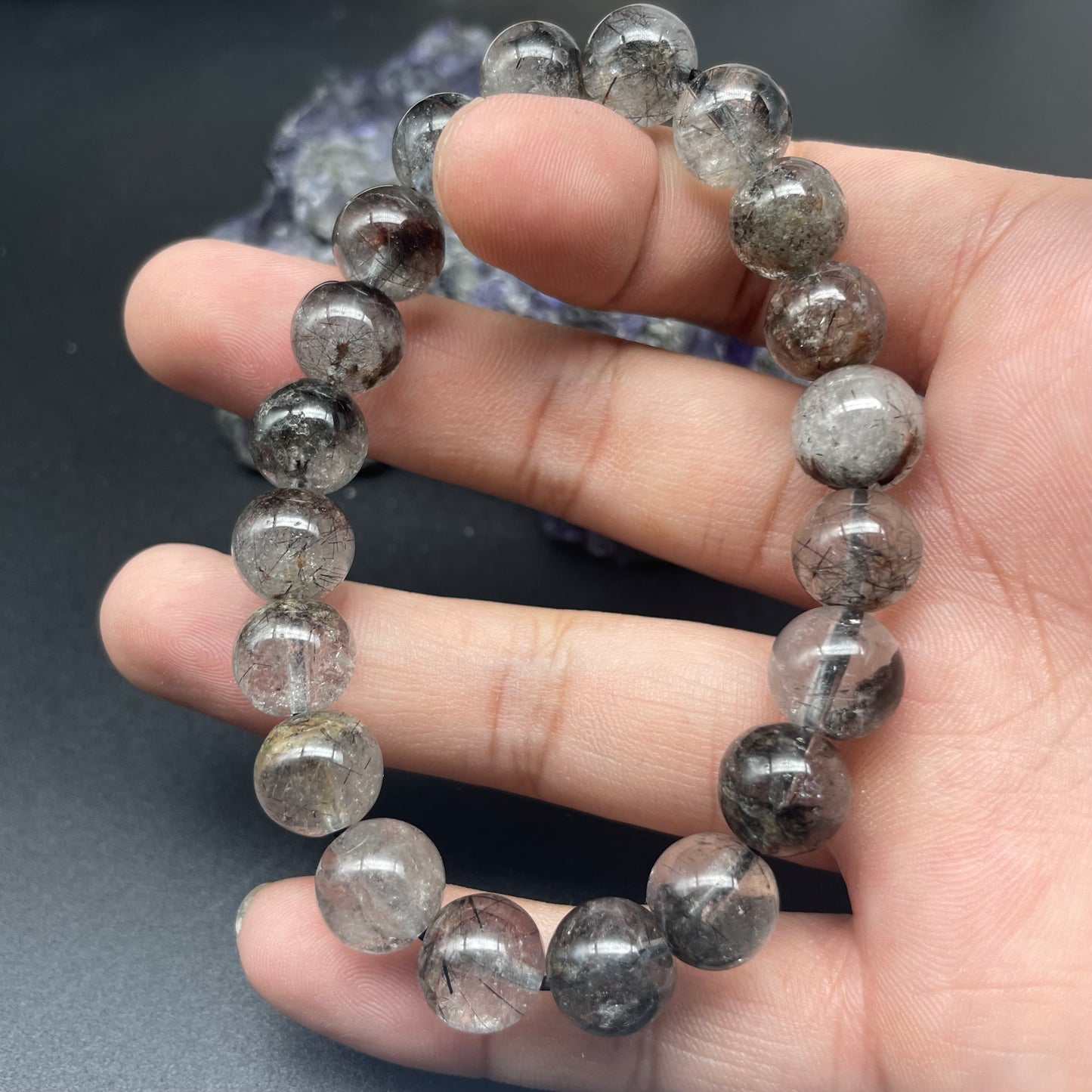 半盤黑髮晶幽靈共生手串 10mm