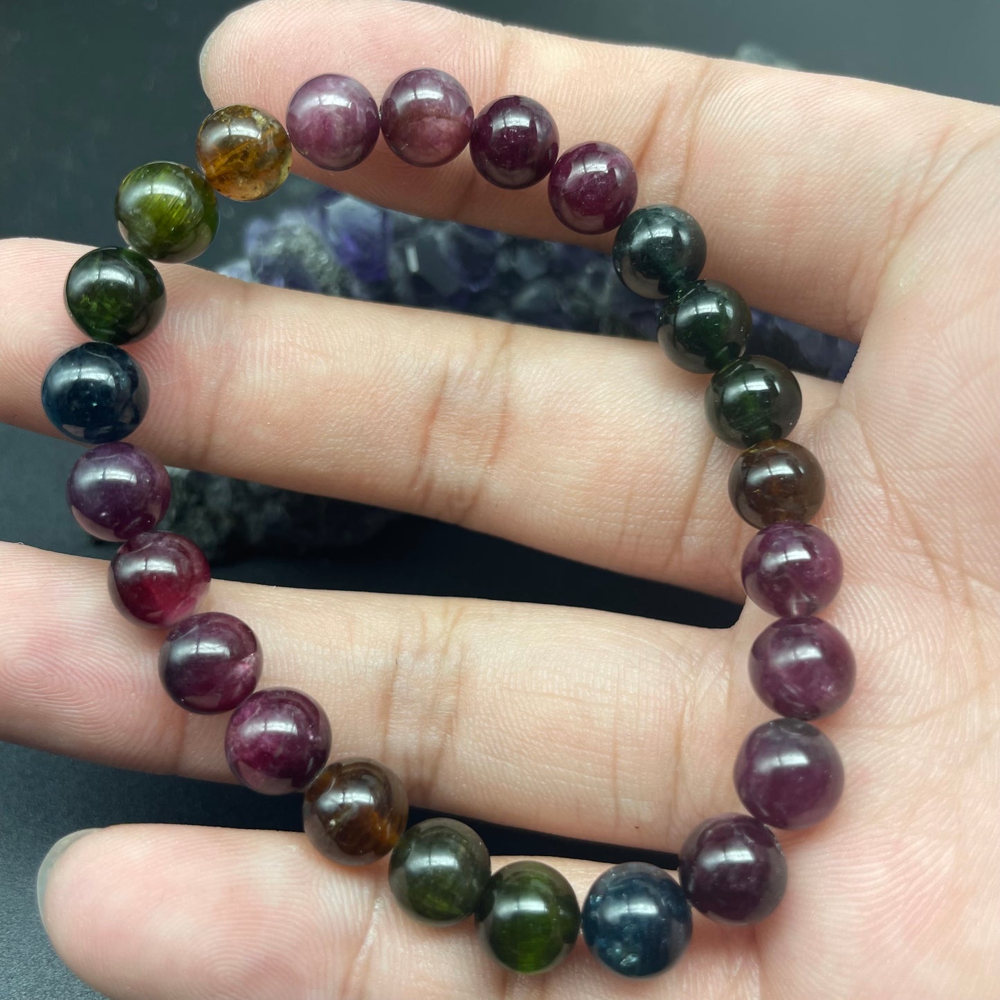 「一圖一物」老礦彩虹碧璽手串 7.5mm