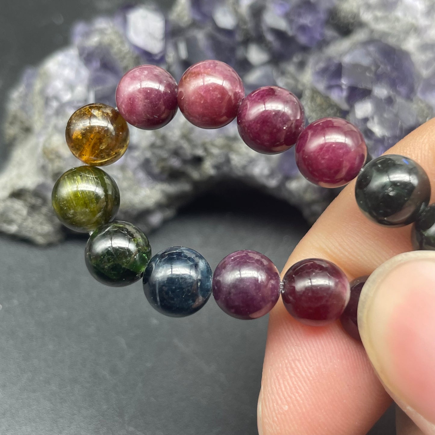 「一圖一物」老礦彩虹碧璽手串 7.5mm
