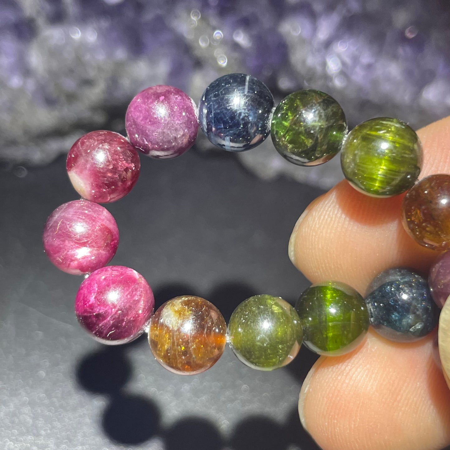 「一圖一物」老礦彩虹碧璽手串 7.5mm