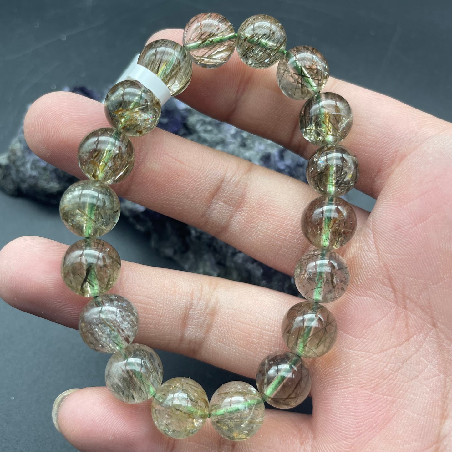 多礦體清綠碧髮手串 11mm