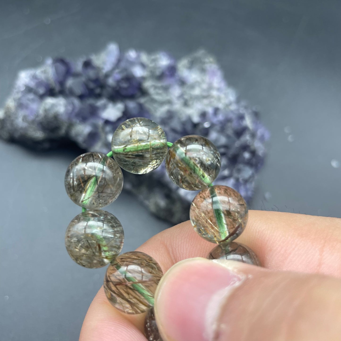 多礦體清綠碧髮手串 11mm