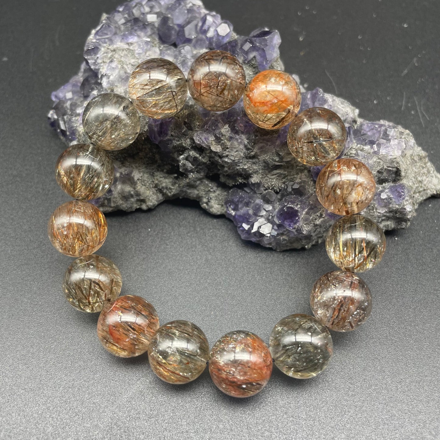 透體多髮黑金碧髮手串 14mm