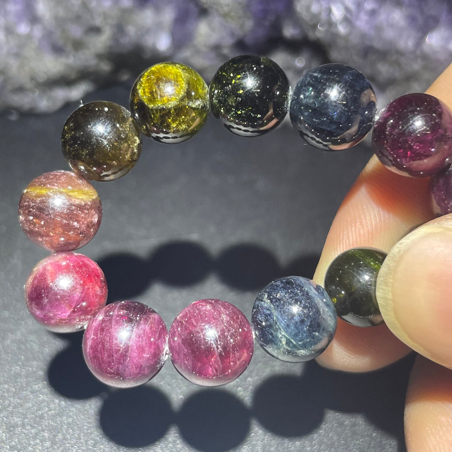 「一圖一物」老礦彩虹碧璽手串 8.5mm
