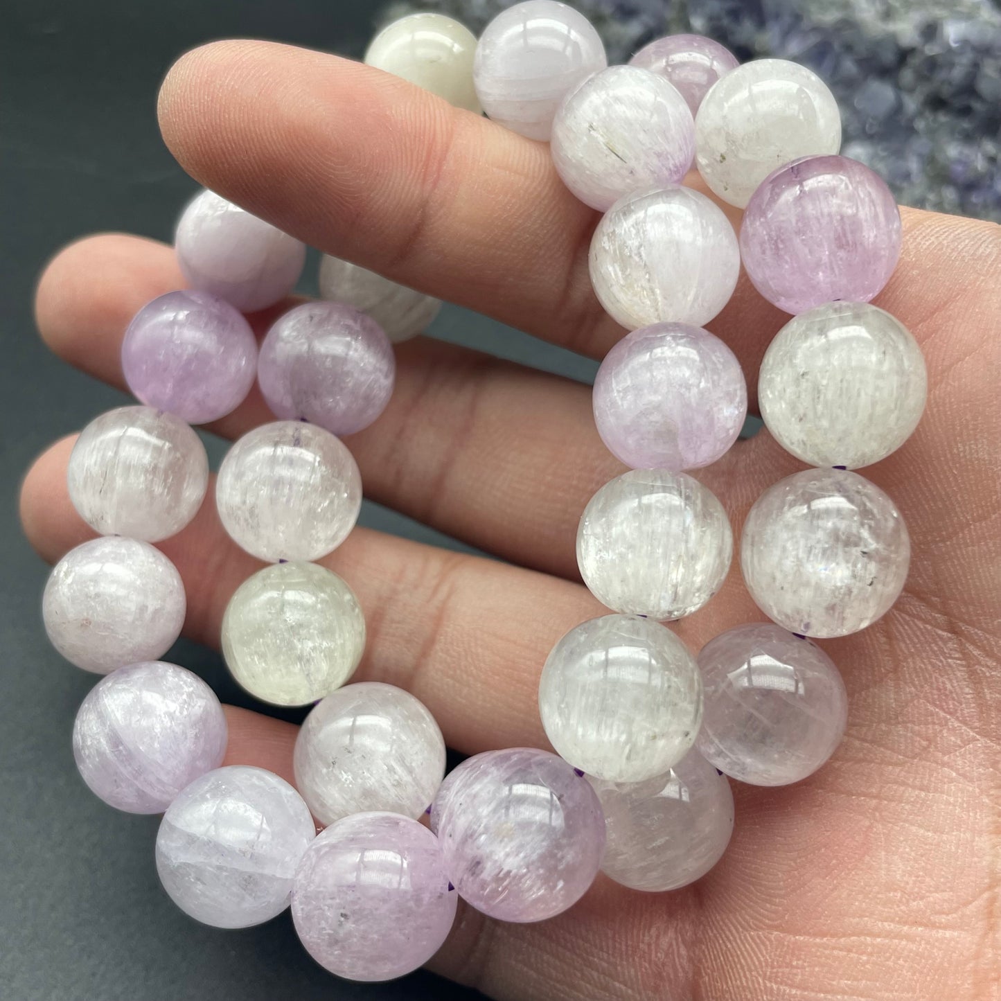 超高品拉絲強猫眼彩鋰輝手串 12mm