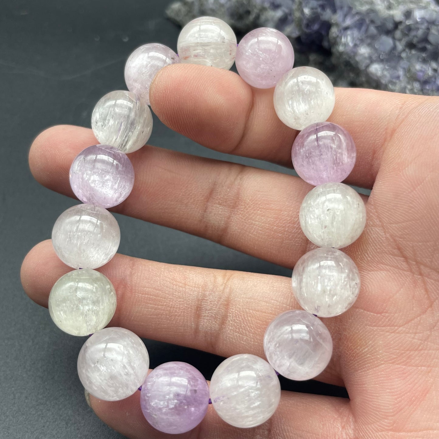 超高品拉絲強猫眼彩鋰輝手串 12mm